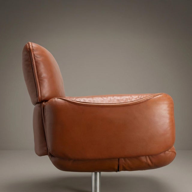 1970s Knoll Otto Zapf Executive Chair in Original Saddle Brown Leather For Sale - Image 5 of 11