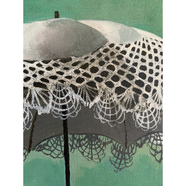 Vintage Painting of Wicker Carriage With Parasol, Framed For Sale - Image 4 of 13