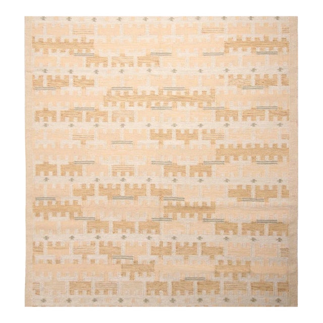 Rug & Kilim’s Scandinavian Style Rug in Ivory and Beige, With Geometric Pattern 8x10 For Sale