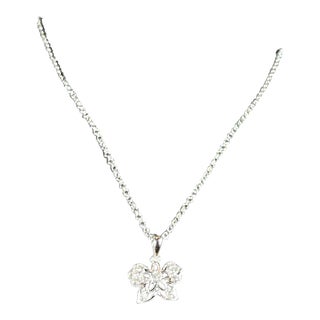 18 Karat Gold Butterfly Pendant with White Diamond & 14 Karat White Gold Chain For Sale