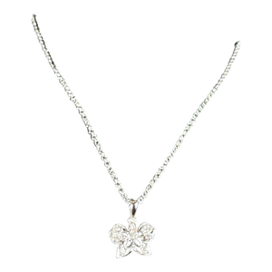 18 Karat Gold Butterfly Pendant with White Diamond & 14 Karat White Gold Chain