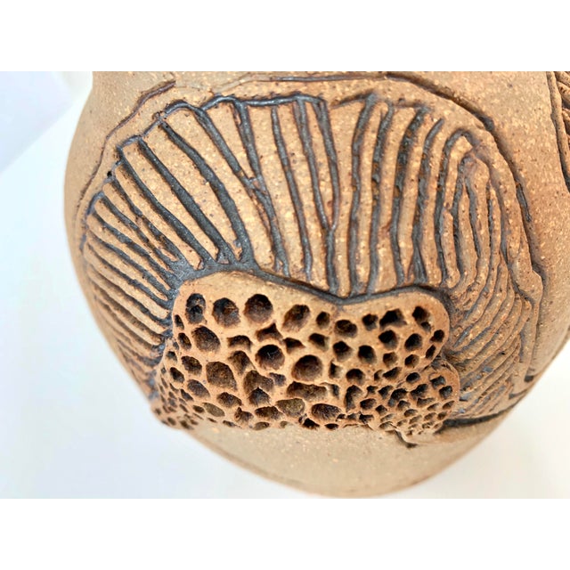 Vintage Vase Studio Pottery, Carved Organic Motif, Signed "Moni" For Sale - Image 11 of 13