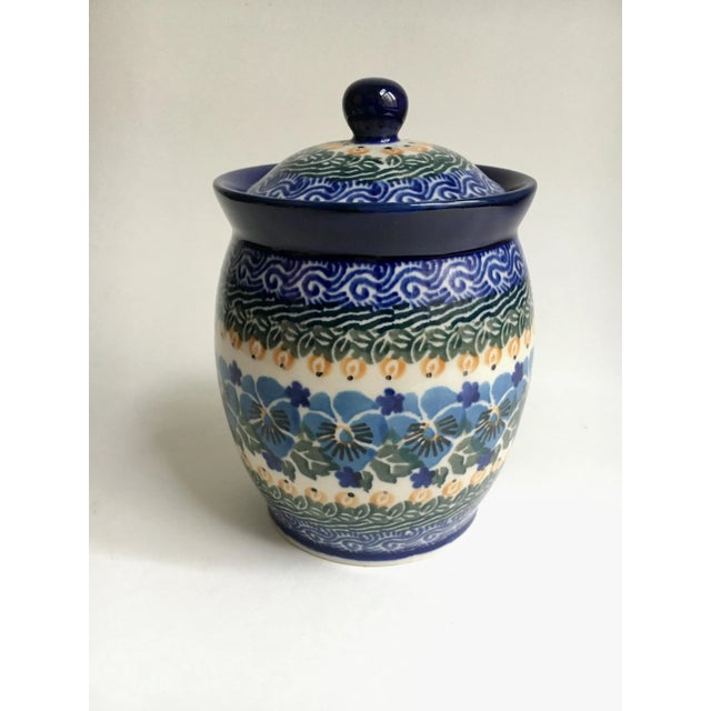 Maria Starzyk Blue Hand Painted Ceramic Jar For Sale - Image 9 of 10