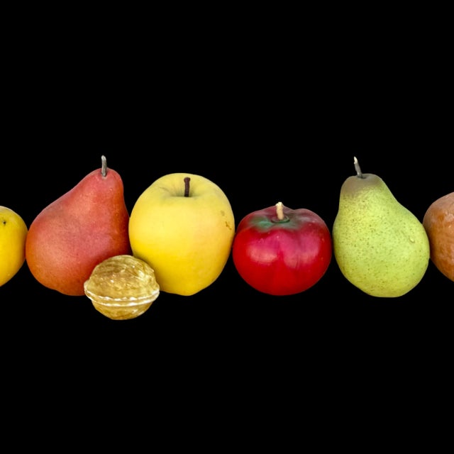 Realism Vintage Italian Hand-Carved Marble Realistic Assorted Fruits and Walnut - Set of 8 For Sale - Image 3 of 5