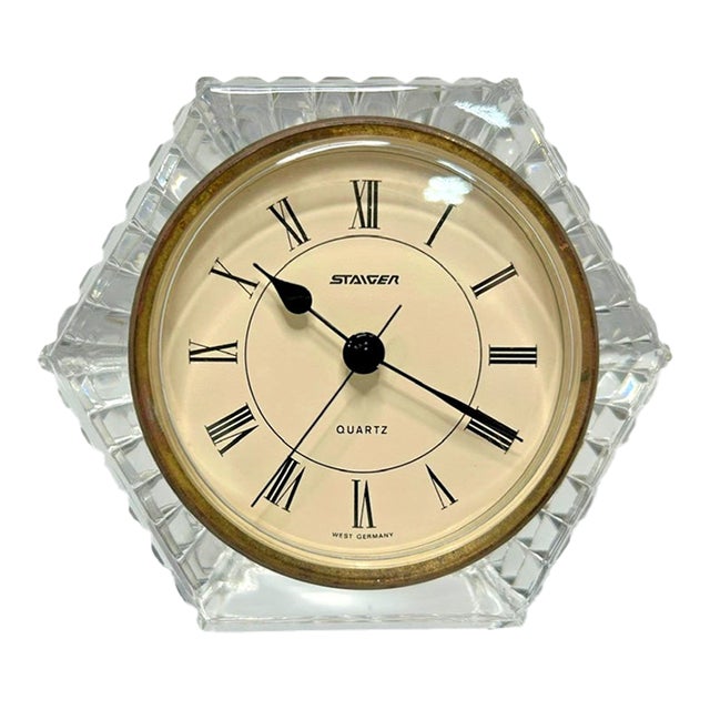 Vintage MCM Staiger Lead Crystal Desk Clock For Sale
