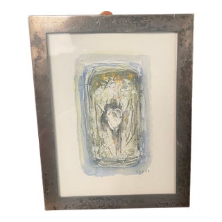 Rare 1945 Met Museum v-J Day Commemorative Sterling Silver Frame by Black, Starr & Gorham With Original 1947 Signed Mixed-Media Painting For Sale