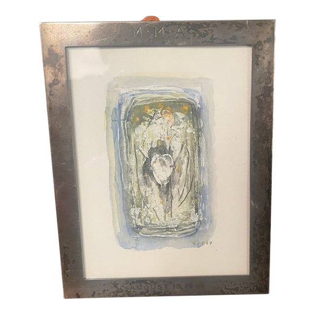 Rare 1945 Met Museum v-J Day Commemorative Sterling Silver Frame by Black, Starr & Gorham With Original 1947 Signed Mixed-Media Painting For Sale