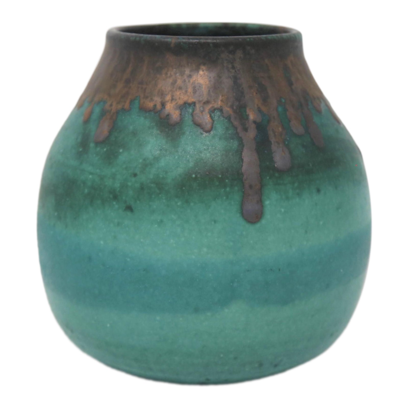 Teal Vase With Brown Rim, Signed Chairish