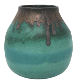 Teal Vase With Brown Rim, Signed