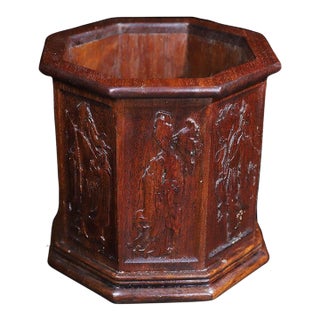 Vintage Chinese Huali Rosewood Brush Pot | Octagonal Carved Eight Immortals Motif For Sale