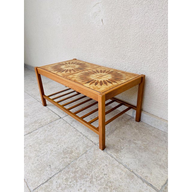 Vintage Teak and Ceramic Coffee Table with Sun Motif, 1960 For Sale - Image 4 of 13
