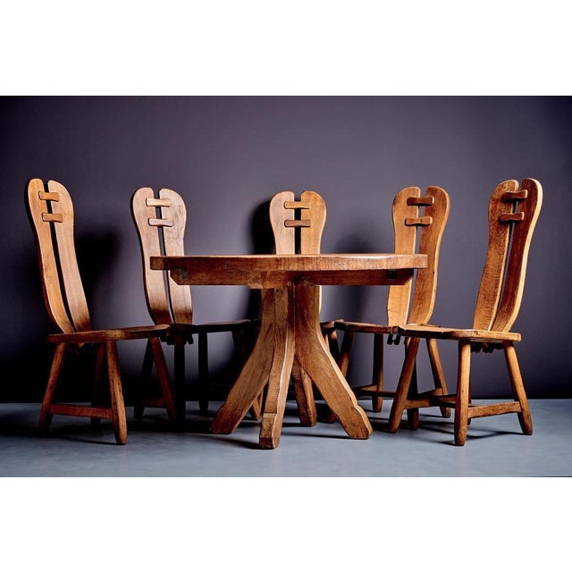 1970s Brutalist Oak Dining Table and Chairs, 1970s, Set of 6 For Sale - Image 5 of 18