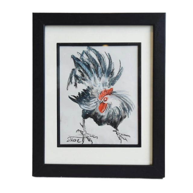 Drawing/Sketching Materials Rooster Hen Chicken Abstract Pastel Drawing Artwork Displayed in a Black Wood Frame Under Plexiglass For Sale - Image 7 of 9