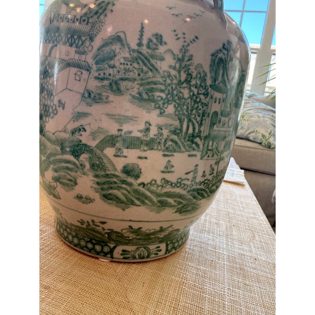 Ceramic Pair of Decorative Kelly Green Porcelain Vases For Sale - Image 7 of 8