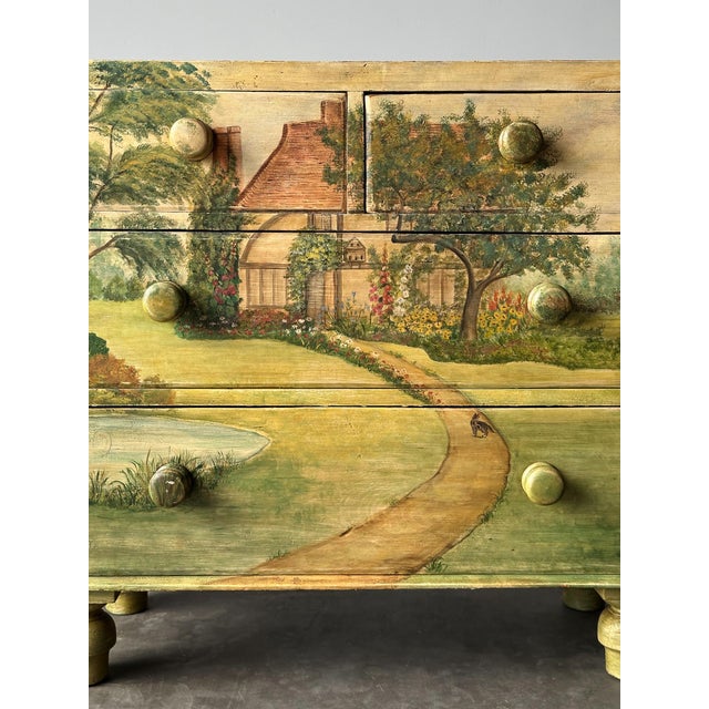 Hand-Painted Cottage Landscape Chest of Drawers, 19th Century For Sale In Greensboro - Image 6 of 18
