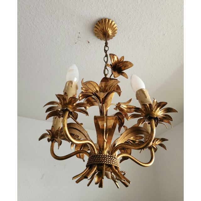 Gilded Chandelier with Gold Leaf, Italy, 1960s For Sale - Image 10 of 18