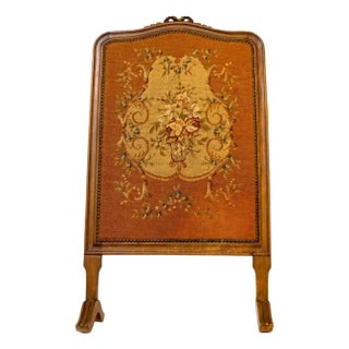 19th Century Aubusson Pattern Walnut Fireplace Screen, Louis XV Style For Sale