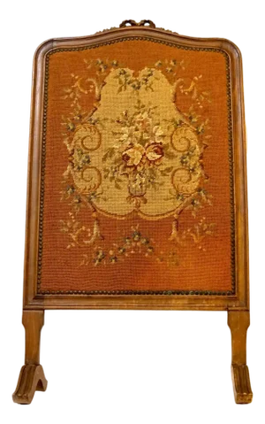 19th Century Aubusson Pattern Walnut Fireplace Screen, Louis XV Style