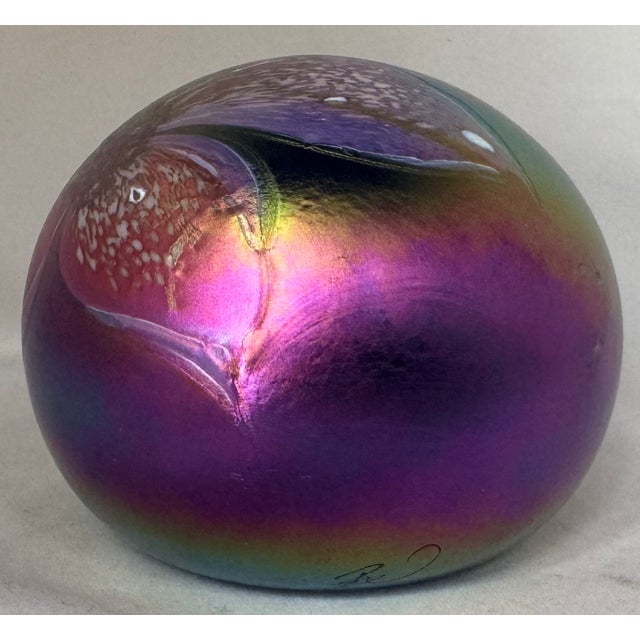 1980s Vintage Glasshouse Opalescent Hand-Blown Signed Paperweight For Sale - Image 5 of 9
