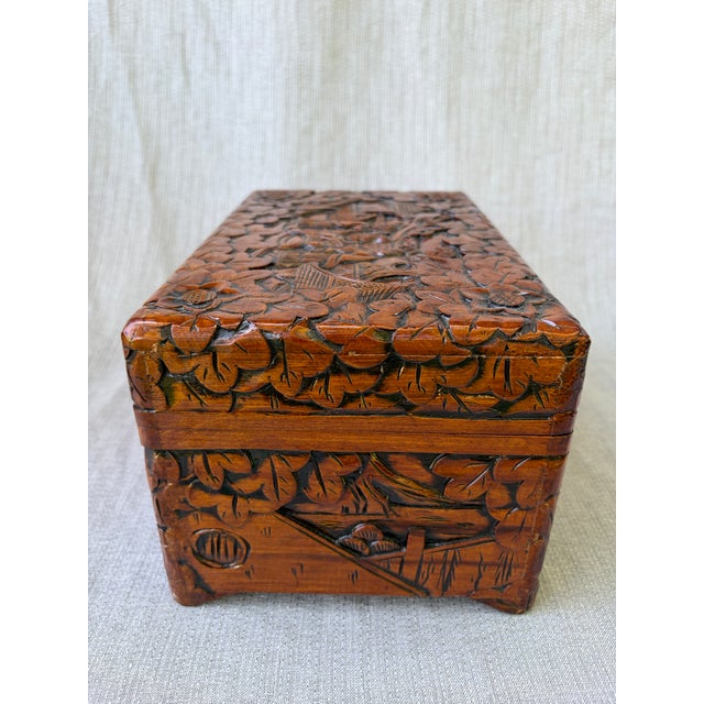 Wood Vintage Chinese Camphor Carved Chest Box For Sale - Image 7 of 17