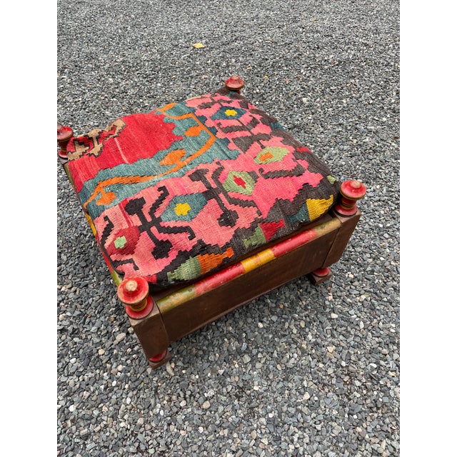 Antique Bajot Low Table/Footstool/Dog Bed With Brass Accents and Kilim