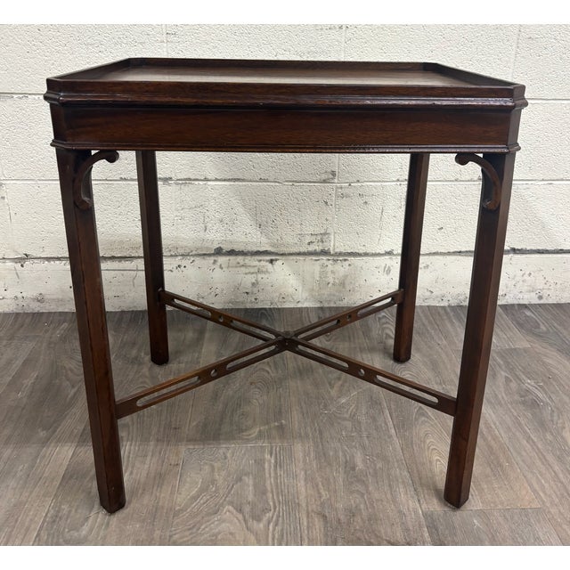 Vintage Georgian Style Chippendale Style Mahogany Tray Top Side Table For Sale - Image 10 of 14