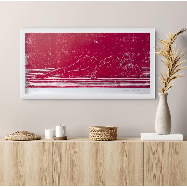 “Nude on the Sofa” Original Hand-Pulled Linocut Nude Figure Limited Edition of 3 Art by Anna Novick. Hand Signed and Numbered 1/3 For Sale - Image 9 of 9