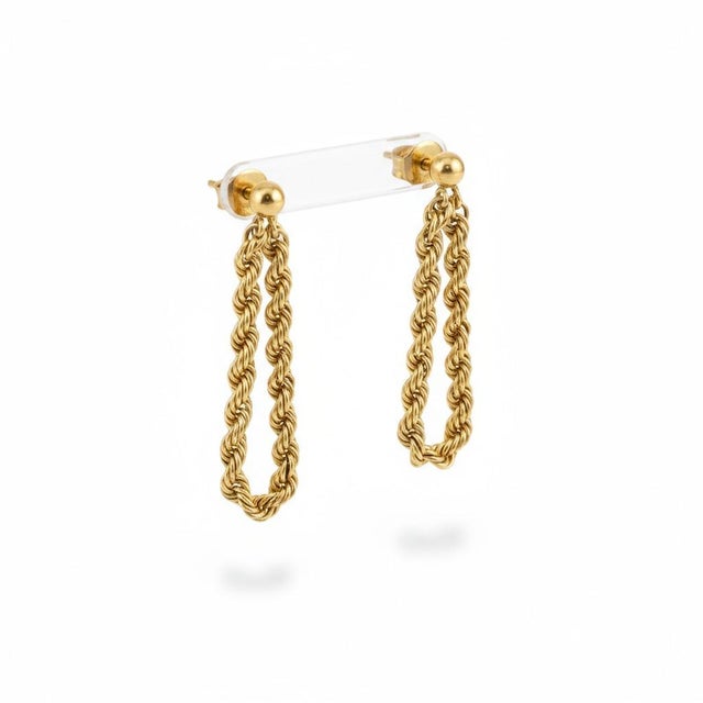14k Yellow Gold Rope Chain Looping Spiral Chain Design Earrings, A Pair For Sale In New York - Image 6 of 8