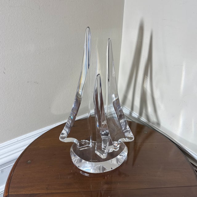 Beautiful midcentury hand crafted and signed lucite sculpture, good look and size!