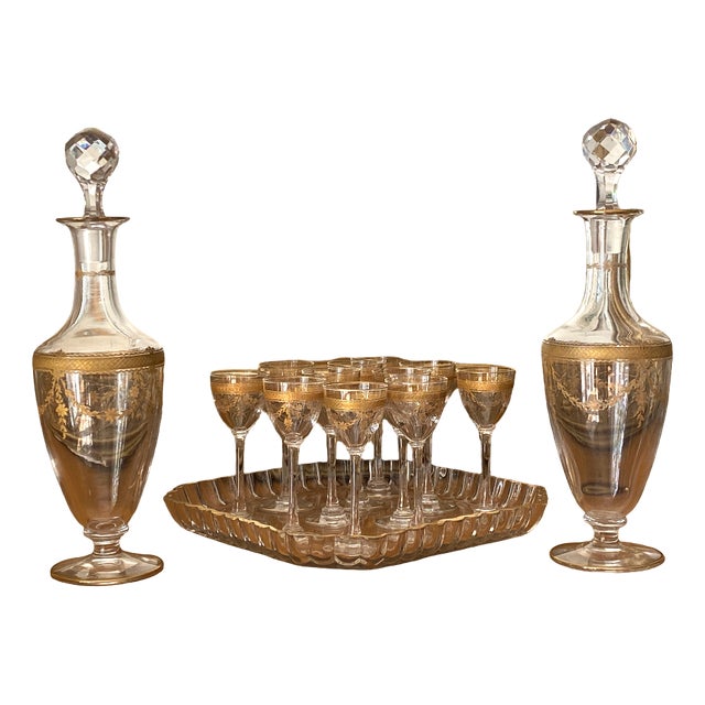 Napoleon III Saint Louis Liqueur Service in Fine Gold-Plated Crystal, Set of 14 For Sale