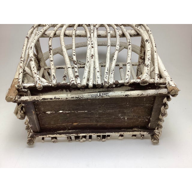 White Antique Adirondack Camp Twig Canterbury or Magazine Rack in Crusty Primitive White Paint For Sale - Image 8 of 8