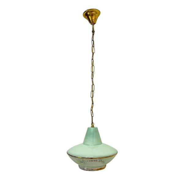 French Green Glass Pendant Lamp, 1950s For Sale - Image 13 of 13