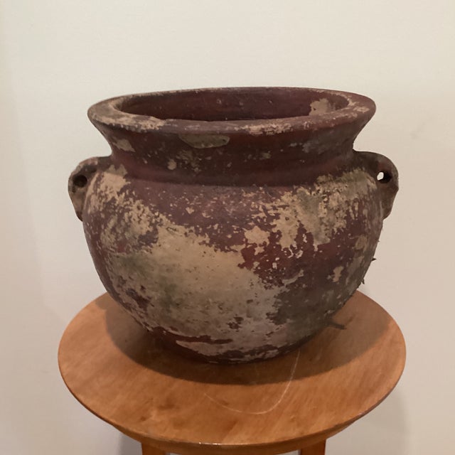 Antique Rustic Double-Handled Large Terracotta Planter/Vessel Earthy Red and Cream Patina For Sale - Image 12 of 12