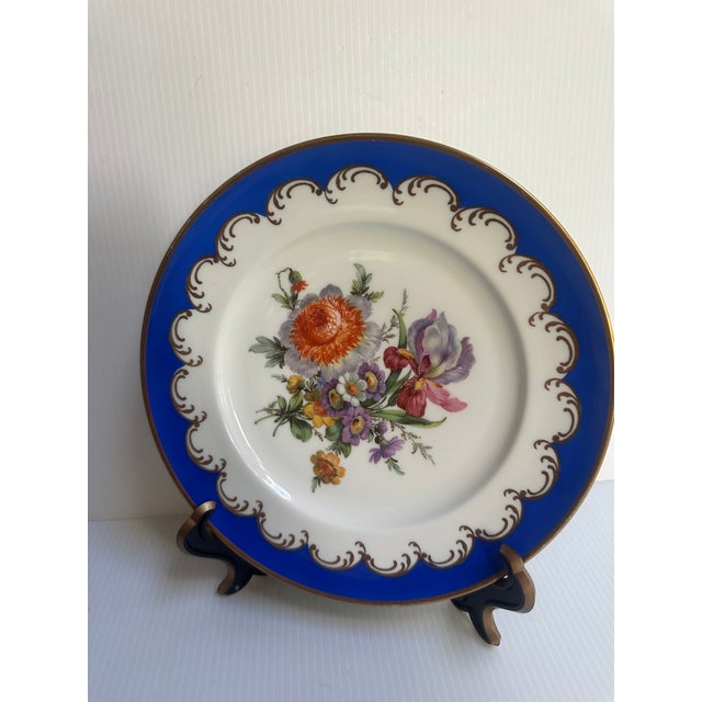 Vintage 1950's Kunst Hummendorf Kronack Bavaria Germany Porcelain Tea Set Trio Cobalt Blue Gold Tea Cup Saucer Dessert Plate For Sale - Image 4 of 18
