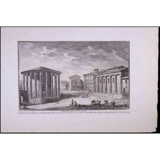 Il Ponte Palatino is an original black and white etching of the Late 18th century realized by Giuseppe Vasi. Signed and...