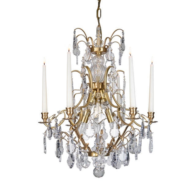 Baroque Style Chandelier with Candleholders in Brass and Crystals by Krebs Stockholm, 2020 For Sale