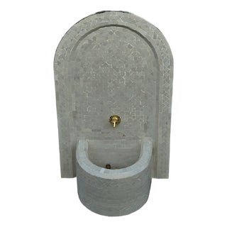 All White Arched Moroccan Mosaic Tile Fountain For Sale