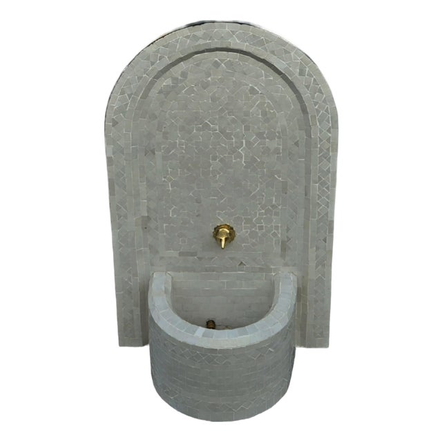 All White Arched Moroccan Mosaic Tile Fountain For Sale