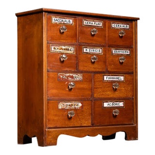 Antique Wooden Apothecary Cabinet With Labeled Drawers For Sale