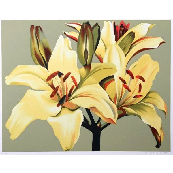 Contemporary C. 1980 "Lilies on Green" Serigraph Print by Lowell Blair Nesbitt For Sale - Image 3 of 3