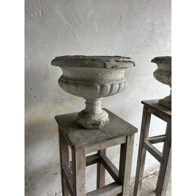 Antique Cast Stone Garden Urns, Set of 2 For Sale - Image 3 of 6