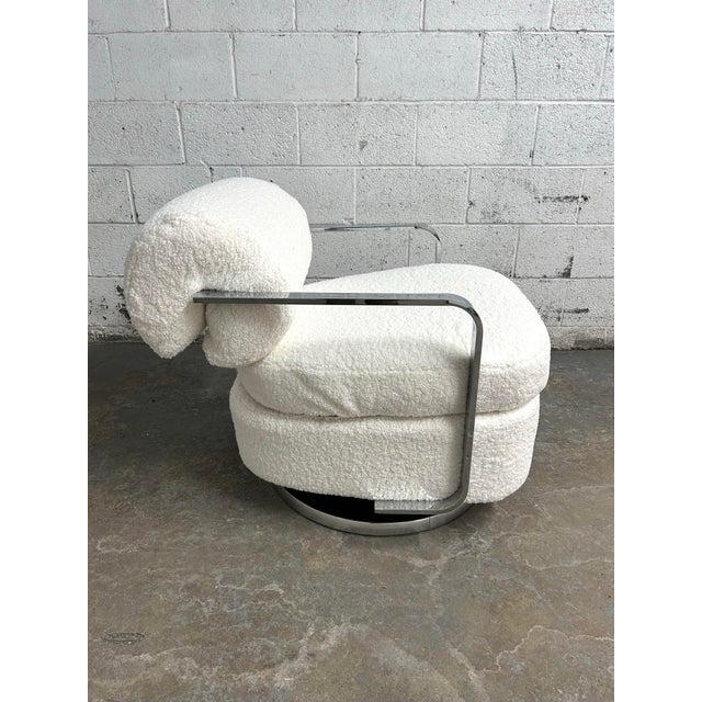 1960s 1960s Pair of Exceptional Mid Century Modern Chrome Milo Baughman for Thayer Coggin Swivel Lounge Chairs Newly Upholstered in Shearling Boucle For Sale - Image 5 of 12