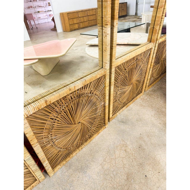 1970s 1970s Sunburst Rattan Mirror Panels - Set of 2 For Sale - Image 5 of 7