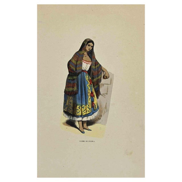 Auguste Wahlen, Femme de Puebla, Lithograph, 1844 For Sale