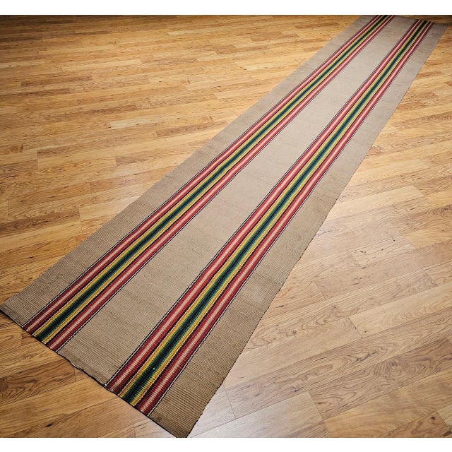 Vintage American Rag Runner, Handwoven Wool & Cotton, Stripe Pattern, 3x16 For Sale - Image 4 of 10