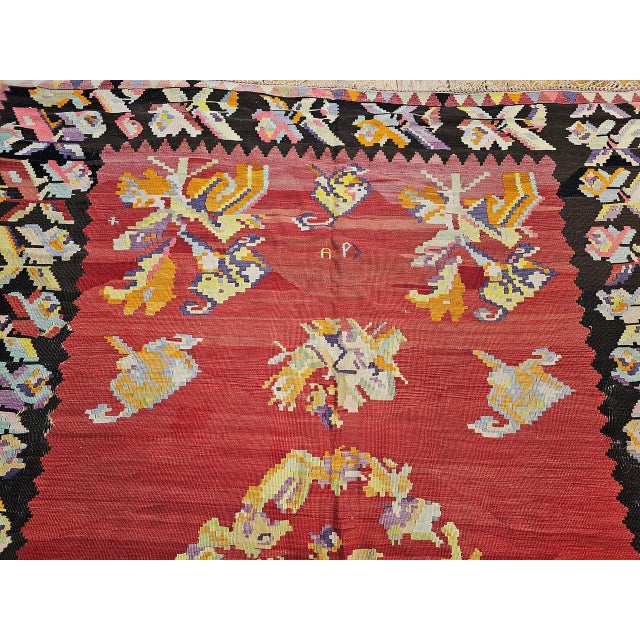 Early 20th Century Vintage Caucasian Karabagh Kilim, Handwoven Floral Pattern, Red & Black, 7x10 For Sale - Image 5 of 12