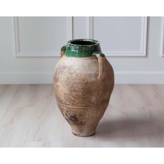 19th Century Mediterranean Terracotta Jar with Green Glazed Rim and Handles For Sale - Image 9 of 12