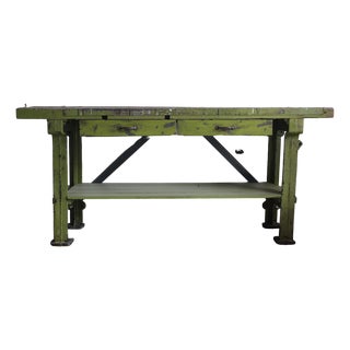 Antique Industrial Oak and Cast Iron Workbench with Drawers, France, 1900s For Sale