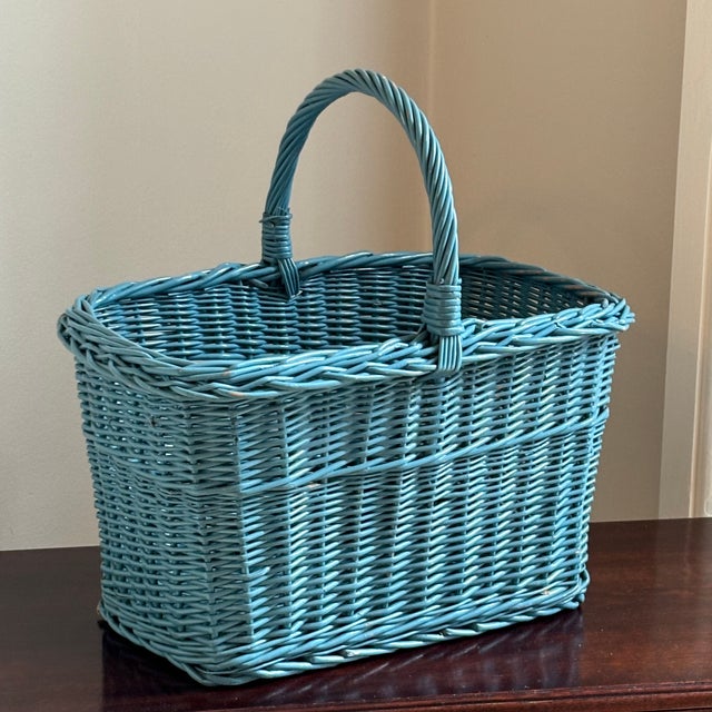 Offering a lovely mid-20th century market/gathering basket with pretty french randing and braided rim. Love the vibrancy...