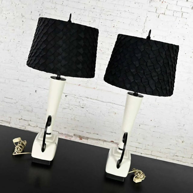 Mid Century Modern Black and White Ceramic Lamps W/ Rooster Design, a Pair For Sale - Image 6 of 13